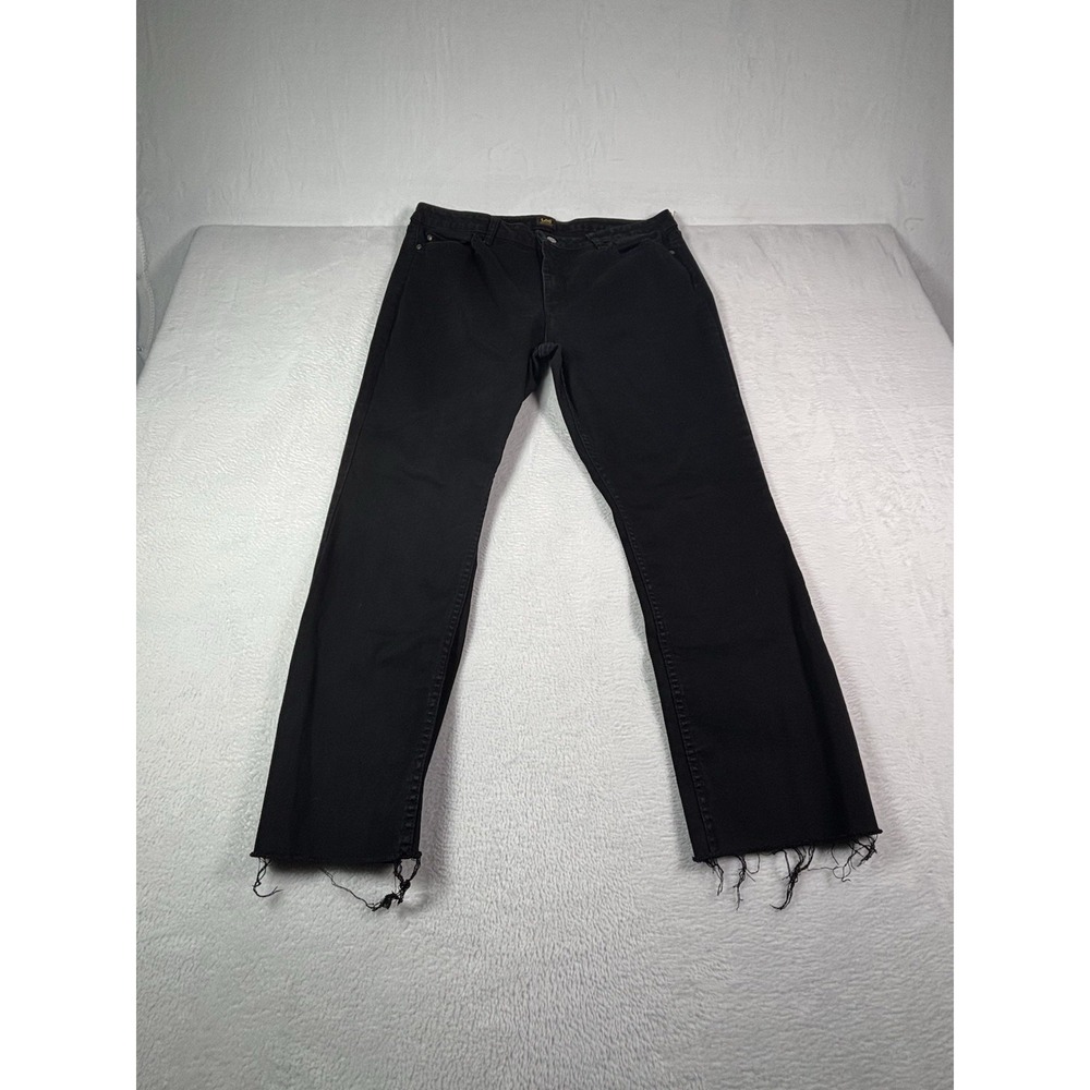 Lee Womens Relaxed Fit Straight Leg Black Jeans Size 16 High Rise Raw Hem